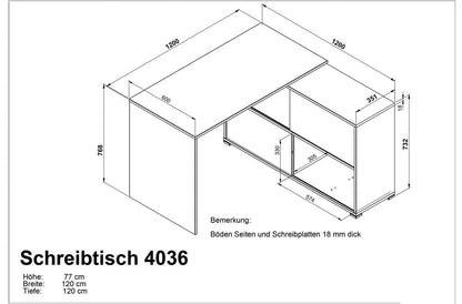 SAN JOSE Eckschreibtisch 120 x 120 cm Anthrazit / Eiche Sonoma