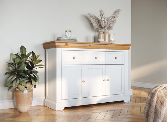 Marone Elite Sideboard 3-türig Schmal Weiß/Kiefer