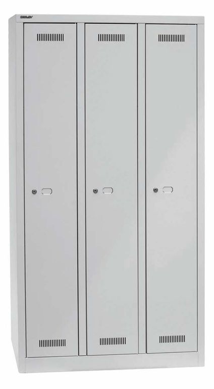 Bisley MONOBLOC Spind / Garderobenschrank 3 Fächer Stahlmöbel Lichtgrau