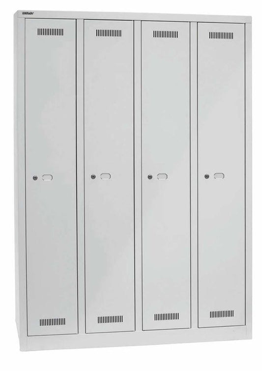 Bisley MONOBLOC Spind / Garderobenschrank 4 Fächer Stahlmöbel Lichtgrau