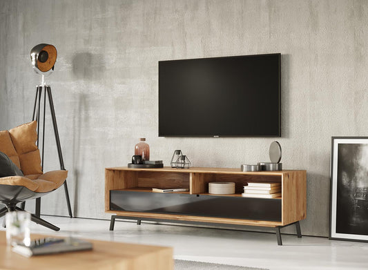 Modern Loft TV-Lowboard 200 cm Wildeiche geölt/Glas Grafit Matt