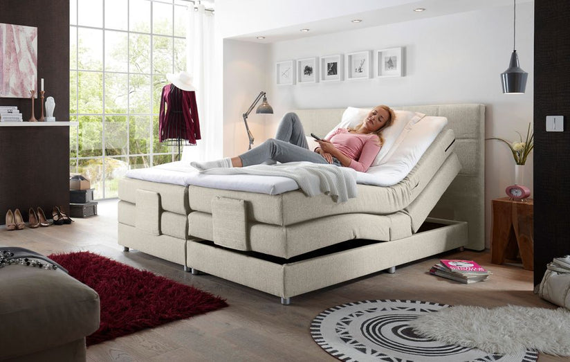 MANOLO Boxspringbett mit Motor 180x200cm elektrisch Beige - Froschkönig24