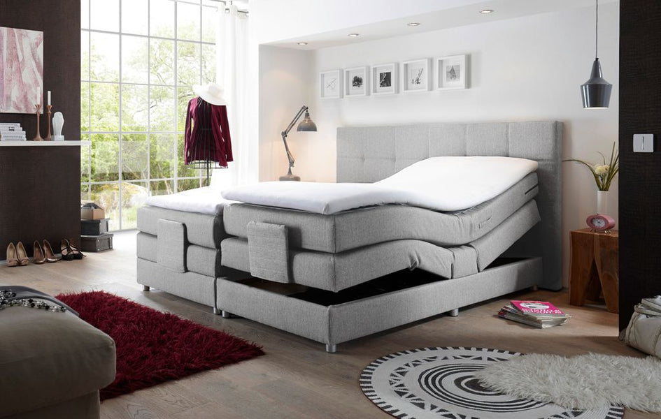 MANOLO Boxspringbett mit Motor 180x200cm elektrisch Silber - Froschkönig24