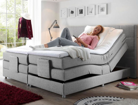 MANOLO Boxspringbett mit Motor 180x200cm elektrisch Silber - Froschkönig24