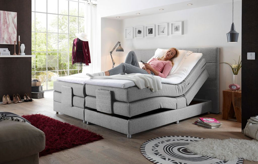 MANOLO Boxspringbett mit Motor 180x200cm elektrisch Silber - Froschkönig24