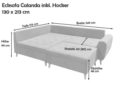 Calanda Ecksofa inkl. Hocker 249 x 175 cm Hellblau