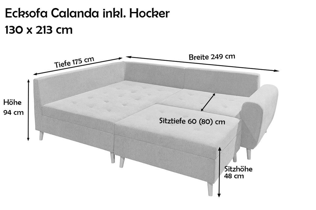 Calanda Ecksofa inkl. Hocker 249 x 175 cm Dunkelgrau