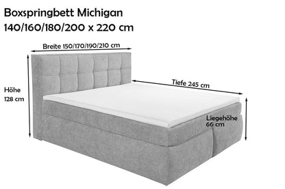 Michigan Boxspringbett 140x220 cm Silber