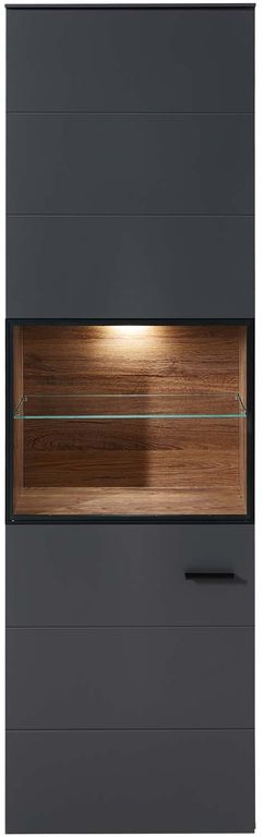 Mediana Vitrine inkl. LED-Beleuchtung Grau/Haveleiche Cognac