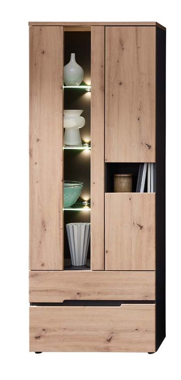 Memphis 3-teiliges Wohnzimmer Komplettset inkl. LED-Beleuchtung Graphit / Artisan Eiche