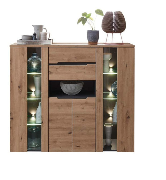 Memphis Highboard inkl. LED-Beleuchtung Graphit / Artisan Eiche