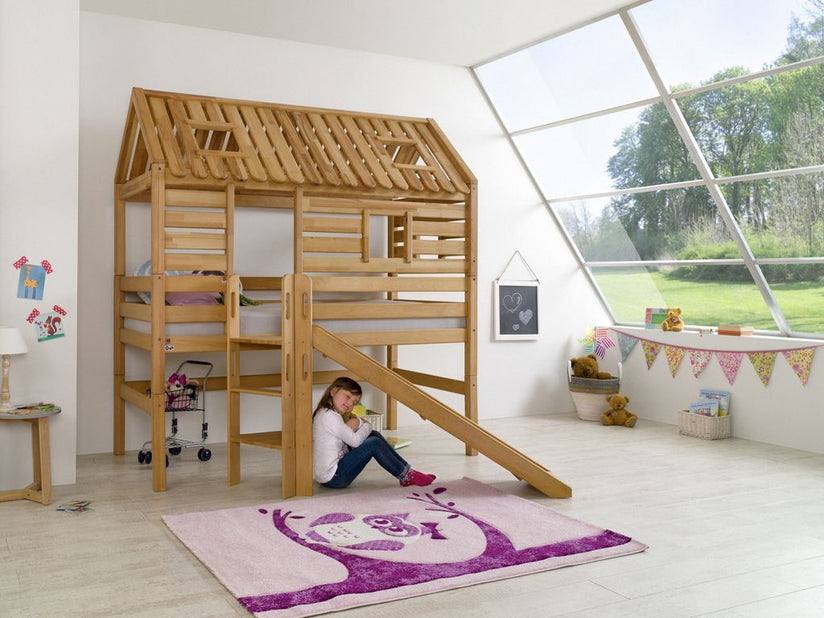 Hochbett Tom´s Hütte 1 Kinderbett mit Rutsche Spielbett Bett Natur - Froschkönig24