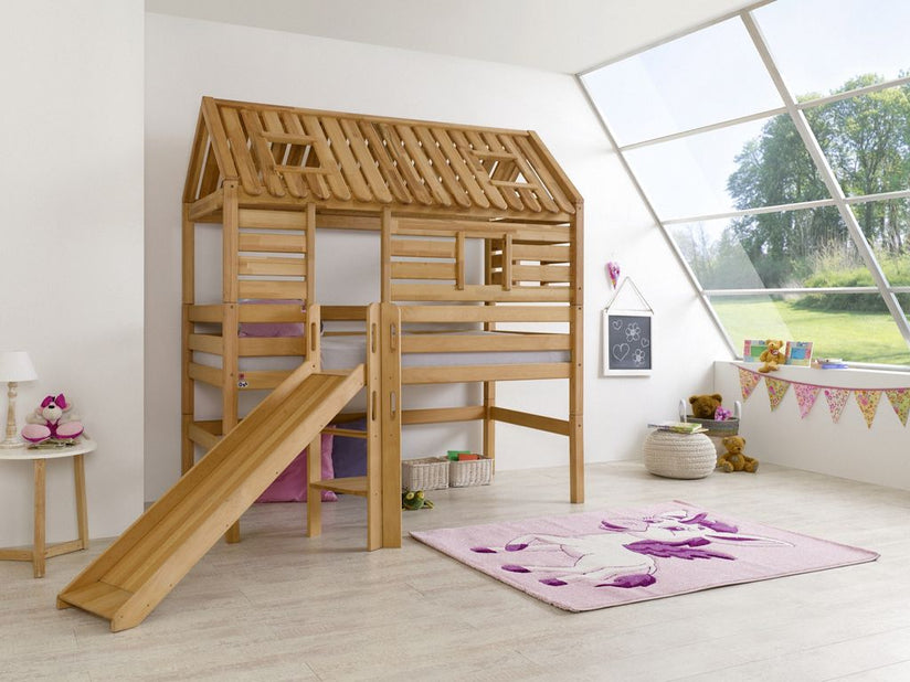 Hochbett Tom´s Hütte 1 Kinderbett mit Rutsche Spielbett Bett Natur - Froschkönig24