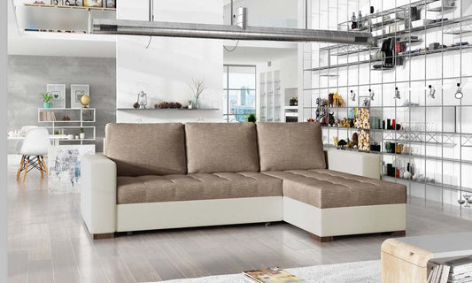 Newark Ecksofa 237 x 150 cm Hellbraun / Beige (Webstoff / Kunstleder)