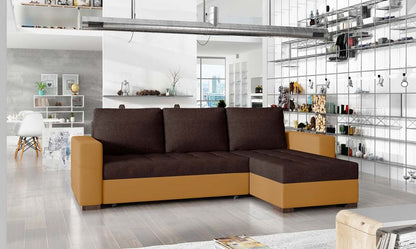 Newark Ecksofa 237 x 150 cm Dunkelbraun / Hellbraun (Webstoff / Kunstleder)