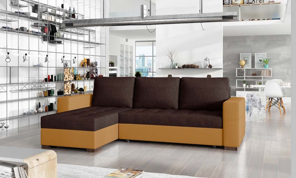 Newark Ecksofa 237 x 150 cm Dunkelbraun / Hellbraun (Webstoff / Kunstleder)