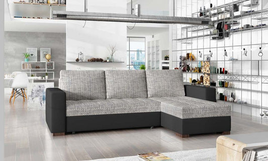 Newark Ecksofa 237 x 150 cm Grau meliert / Schwarz (Webstoff / Kunstleder)