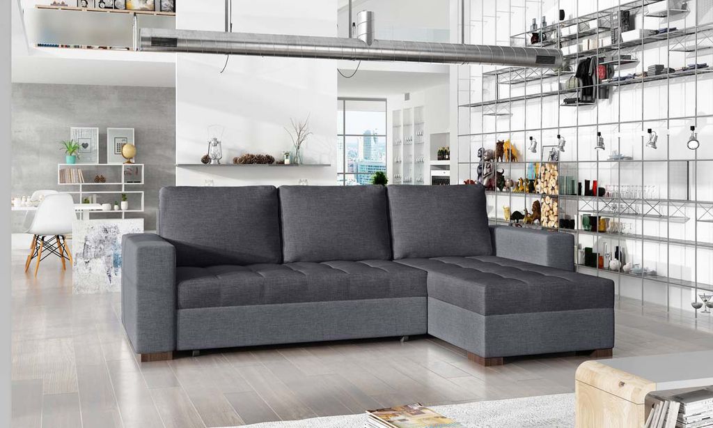 Newark Ecksofa 237 x 150 cm Grau / Hellgrau (Webstoff)