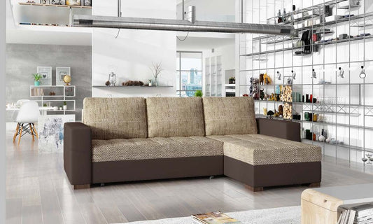 Newark Ecksofa 237 x 150 cm Hellbraun / Braun (Webstoff / Kunstleder)