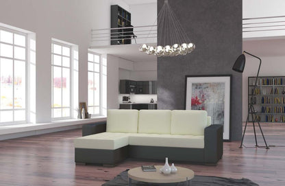 Newark Ecksofa 237 x 150 cm Creme / Braun (Webstoff / Kunstleder)