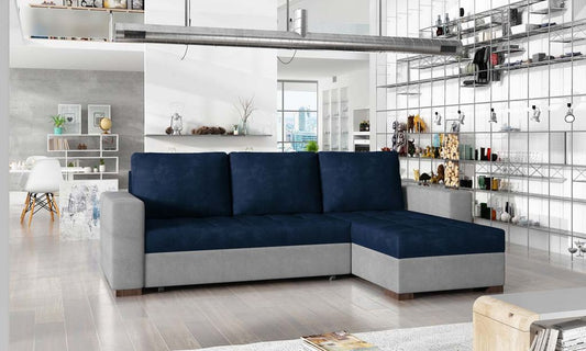 Newark Ecksofa 237 x 150 cm Dunkelblau / Grau (Webstoff)