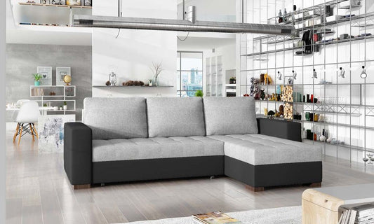 Newark Ecksofa 237 x 150 cm Hellgrau / Schwarz (Webstoff / Kunstleder)