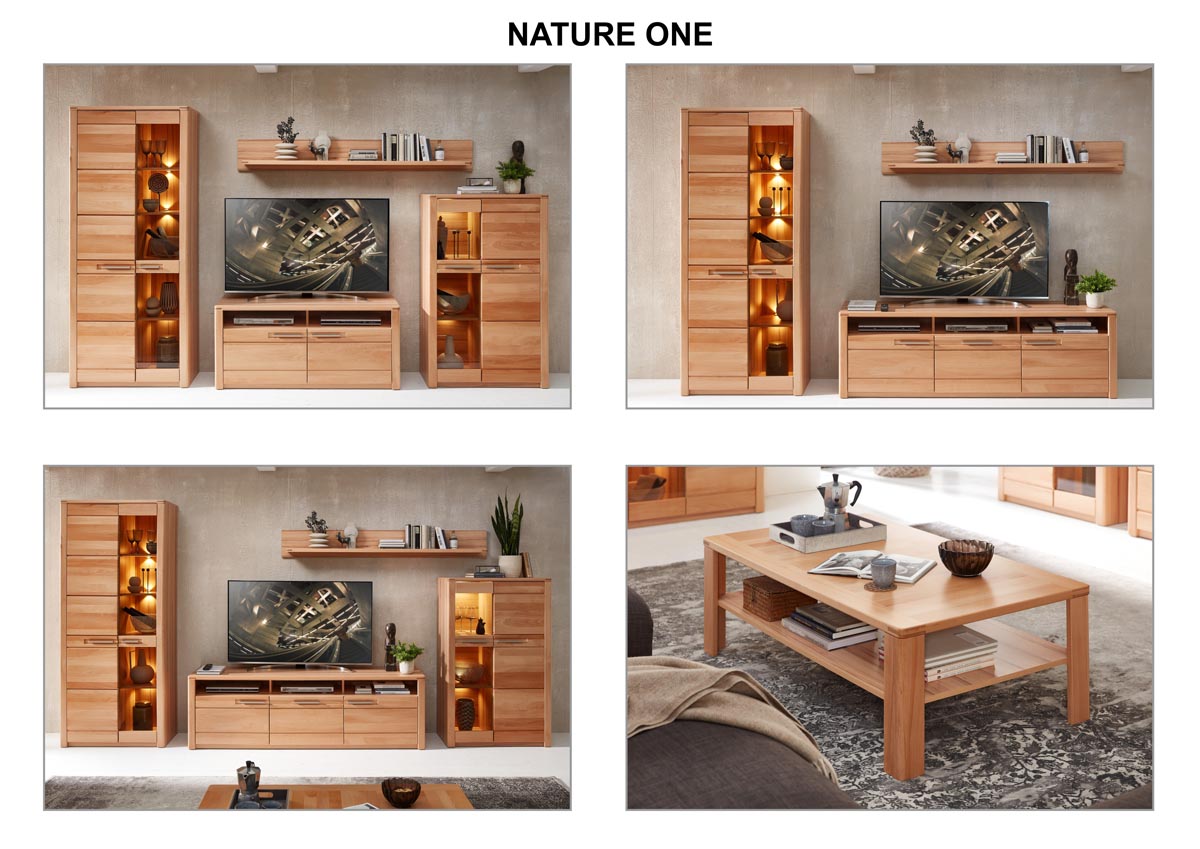 Nature One Wohnwand 2, 3 tlg. inkl. LED-Beleuchtung Kernbuche lackiert