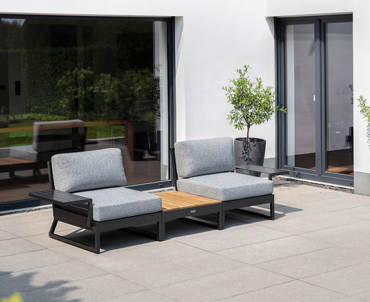 Kettler Ocean Skid Platform Gartenlounge inkl. Tisch Hellgrau / Teakholz