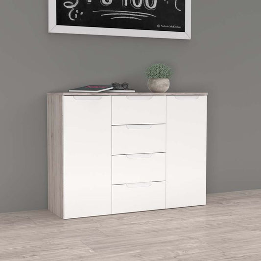 MORENO Sideboard Sandeiche / Weiß hochglanz