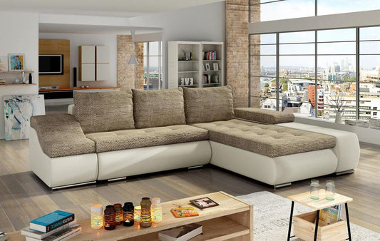 Ontario Ecksofa 296 x 200 cm Braun / Beige (Webstoff / Kunstleder)