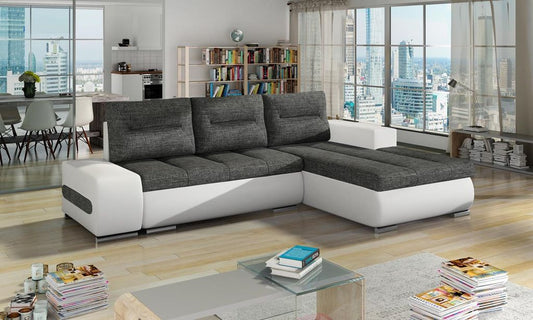 Ottavio Ecksofa 275 x 180 cm Grau / Weiß (Webstoff - Sawana / Kunstleder)