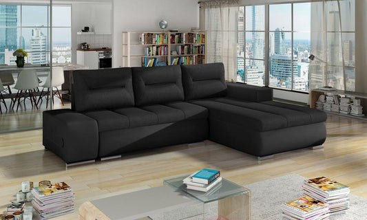 Ottavio Ecksofa 275 x 180 cm Schwarz (Webstoff / Kunstleder)