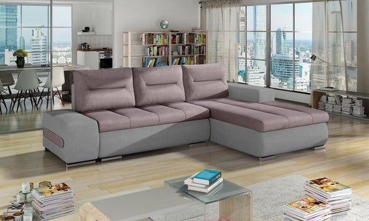 Ottavio Ecksofa 275 x 180 cm Rosa / Hellgrau (Velour)