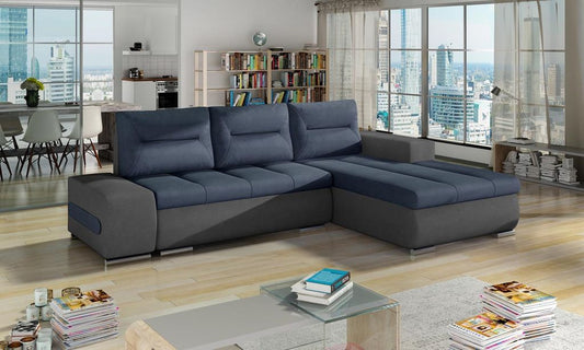 Ottavio Ecksofa 275 x 180 cm Blau / Grau (Velour)