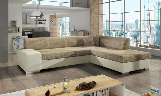 Porto Ecksofa 278 x 217 cm Braun / Beige (Webstoff / Kunstleder)