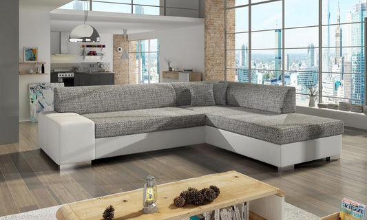 Porto Ecksofa 278 x 217 cm Grau / Weiß (Webstoff / Kunstleder)