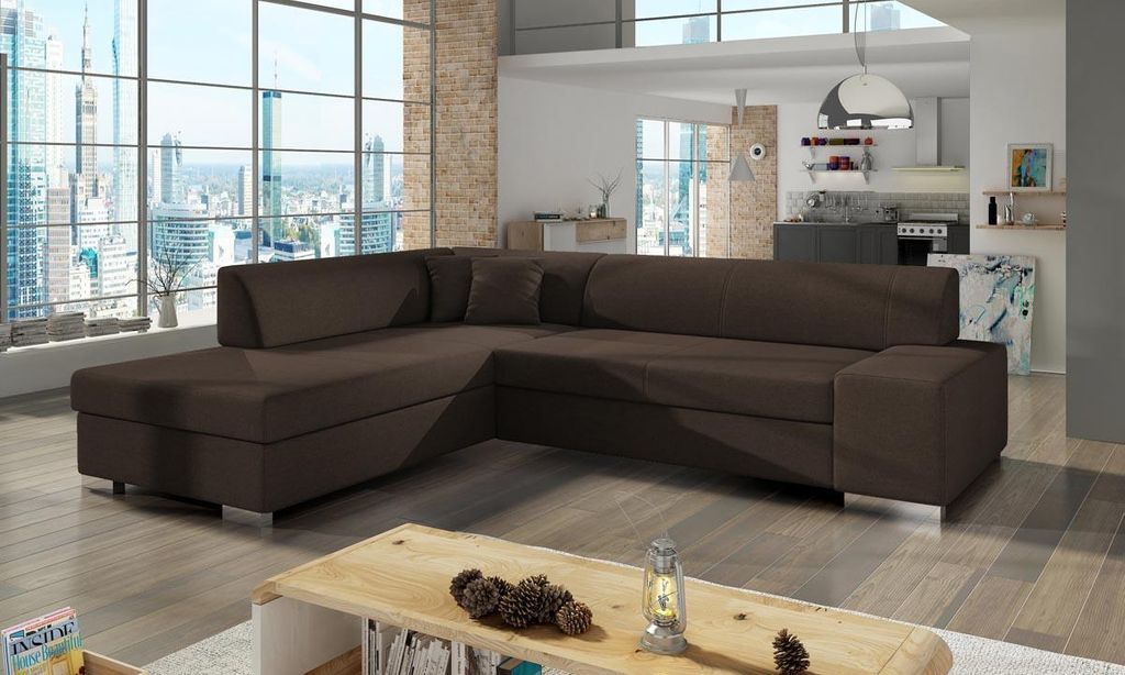 Porto Ecksofa 278 x 217 cm Dunkelbraun (Webstoff - Sawana)