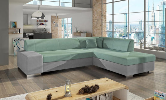 Porto Ecksofa 278 x 217 cm Minzgrün / Hellgrau (Velour)