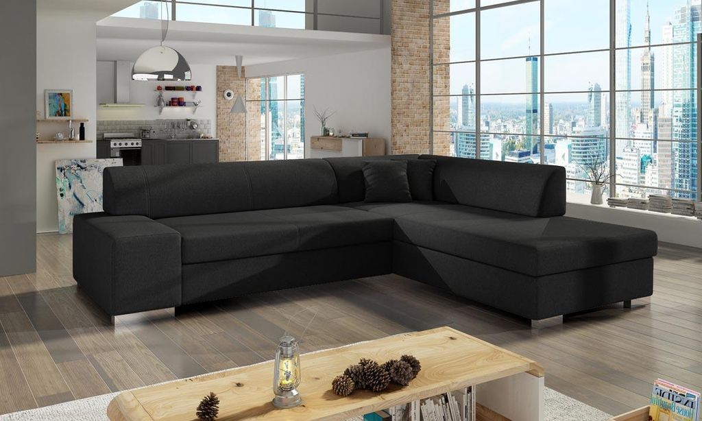 Porto Ecksofa 278 x 217 cm Schwarz (Webstoff - Sawana)