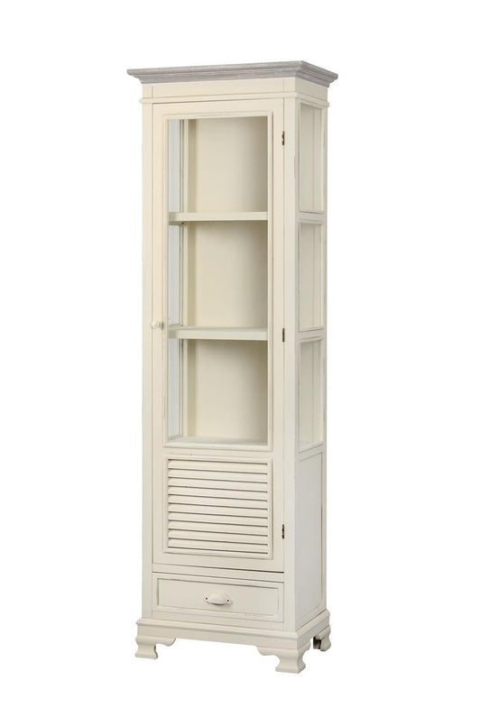 Pesaro Massivholz Vitrine Schmal Paulownia Creme / Hellbraun