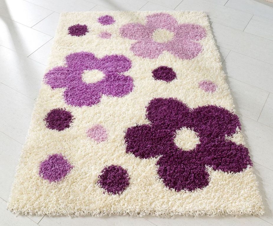 Teppich Kinderteppich 120x170cm Spielteppich Blumen Weiß/Lila - Froschkönig24