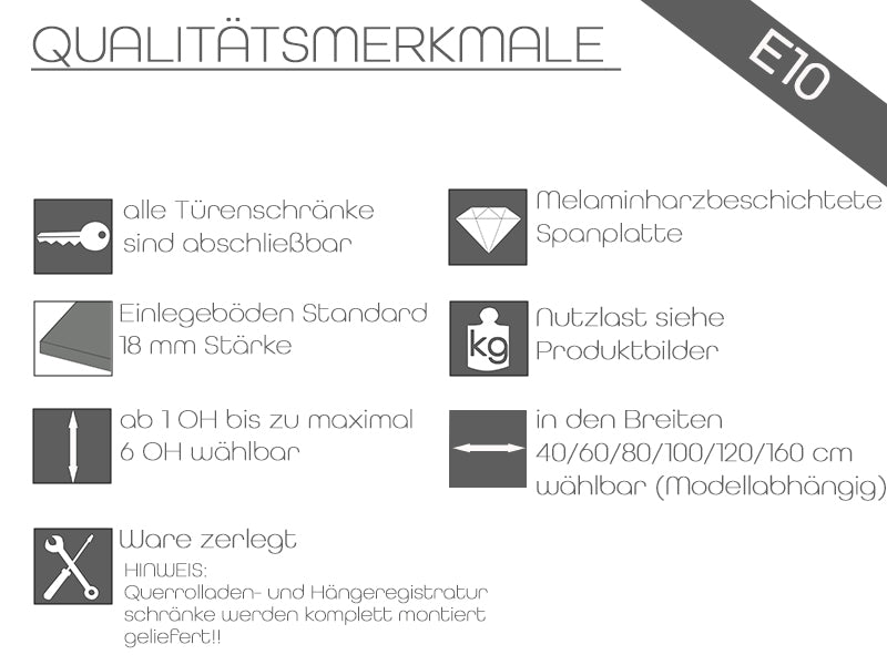 E10 Schiebetürenschrank, 1,5 Ordnerhöhen, 160 cm Breite Schwarz