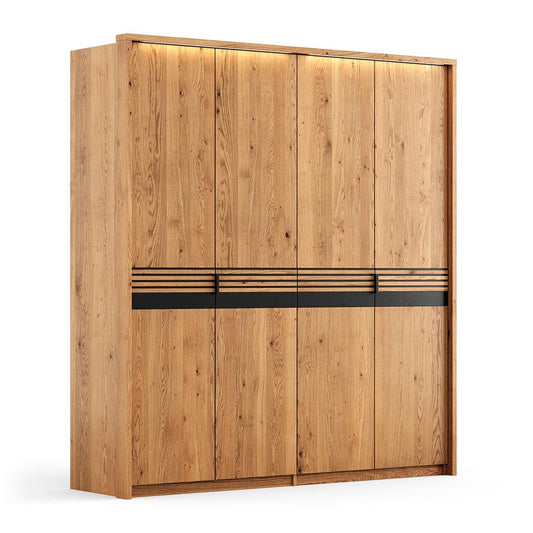 Ravello Kleiderschrank Drehtürenschrank 4-türig 206 cm Massivholz Eiche, geölt