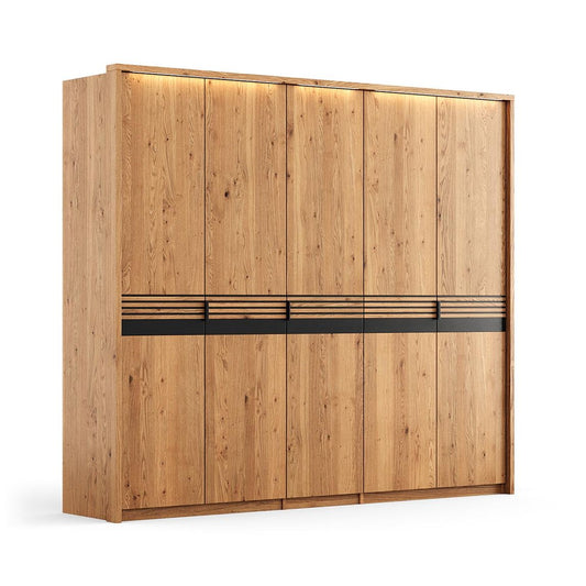 Ravello Kleiderschrank Drehtürenschrank 5-türig 256 cm Massivholz Eiche, geölt