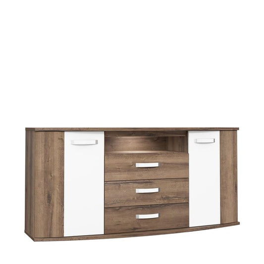 VALLADOLID Sideboard inkl. Beleuchtung Schlammeiche / Weiß hochglanz