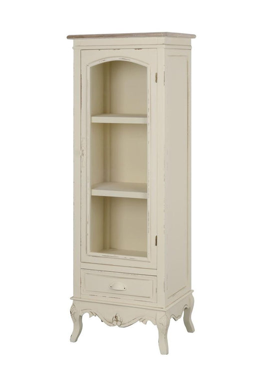 Rimini Massivholz Vitrine Schmal Paulownia Creme / Hellbraun