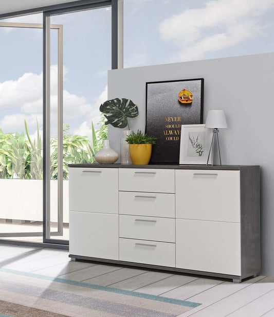 ACRI Sideboard Weiß / Betonoptik Dunkelgrau