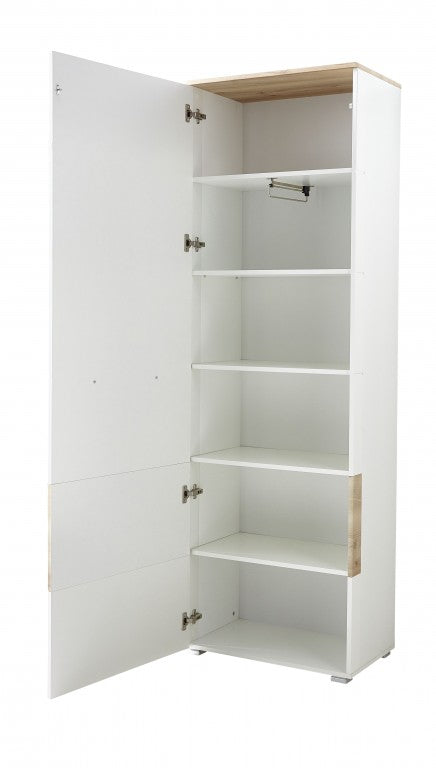 RENO Garderobenschrank Dielenschrank Garderobe Flur Schrank Weiß/Buche - Froschkönig24