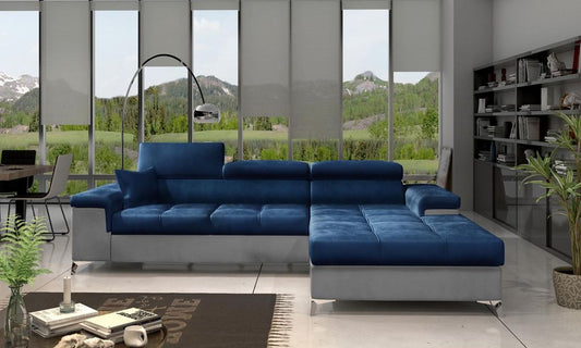 Ricardo Ecksofa 280 x 205 cm Blau / Grau (Samt)