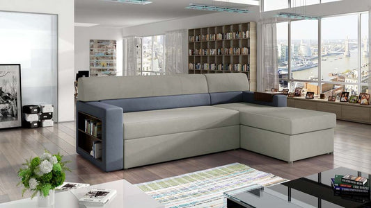 Rico Ecksofa 250 x 160 cm Grau / Blau (Velour)